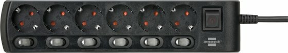 Extension lead individually switchable 6-way 2m H05VV-F 3G1.5 black