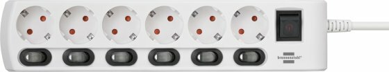 Extension lead individually switchable 6-way 2m H05VV-F 3G1.5 white