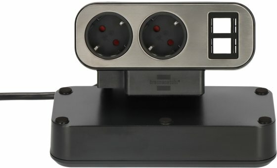 Duplex Desktop Power Strip, 2x Keystone modules, 10x protective contact sockets, silver black