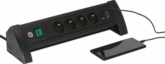 Premium Office-Line extension lead 4-way black with USB C PD 30W and USB A 18W, 1.8m H05VV-F3G1.5