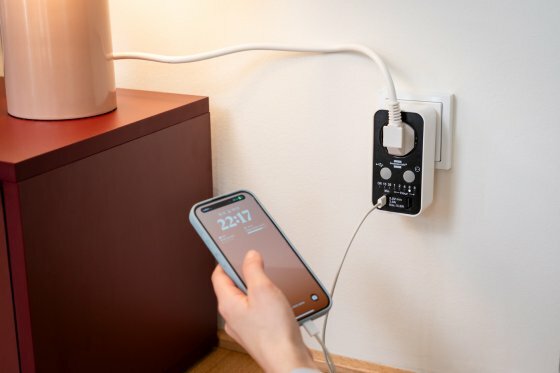 Digital countdown timer with USB A and USB C white black