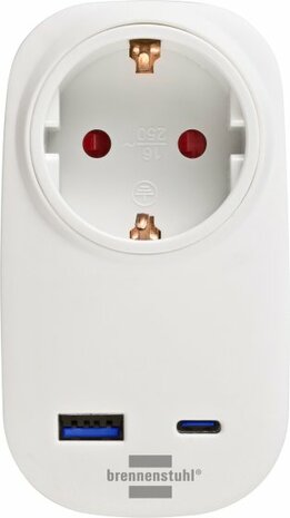 Socket Adapter with USB C Power Delivery 20W, 1x USB A 18W white