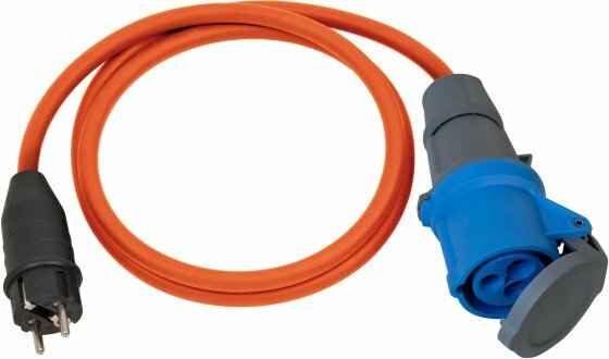 Adapter Cable IP44 for Camping Maritim 1,5m orange H07RN-F 3G2.5 earthed plug, CEE socket 230V 16A