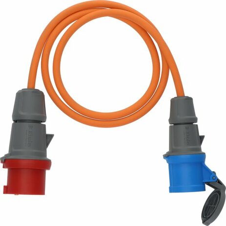 Camping Maritime adapter cable IP44 1.5m orange H07RN-F 3G2.5 CEE plug 400V 16A, CEE coupling 230V 16A