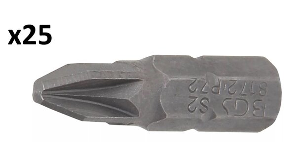 Bit length 25 mm 6.3 mm (1/4) Hexagon socket crosshead PZ2 x25 pcs