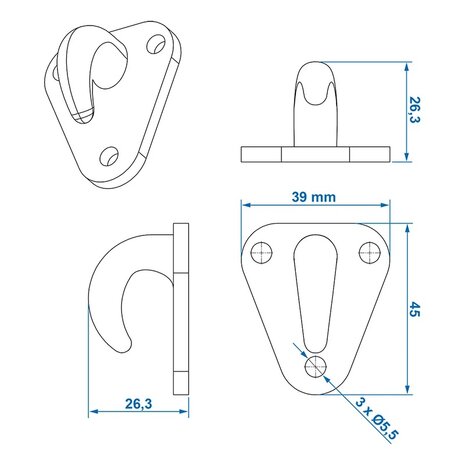 Rope hook plastic 45x39mm x10 pieces