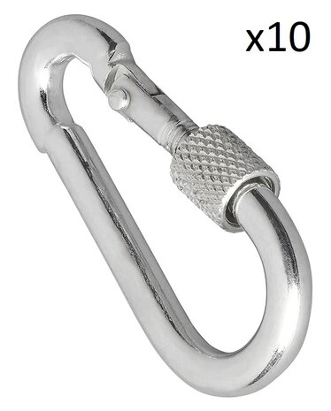 Carabiner hook metal 8x80mm with screw closure x10 pieces