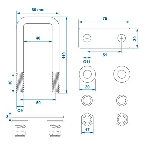 U-bracket 40mm angular - set of 2