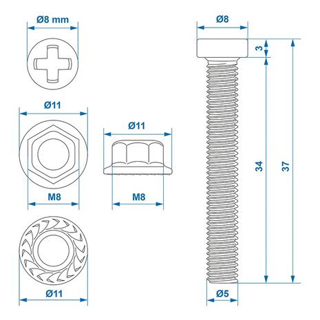 Screw set M8 6-piece for socket x5 pieces