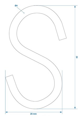 S-hook dia 4mm 4.4x2.1cm x10 pieces
