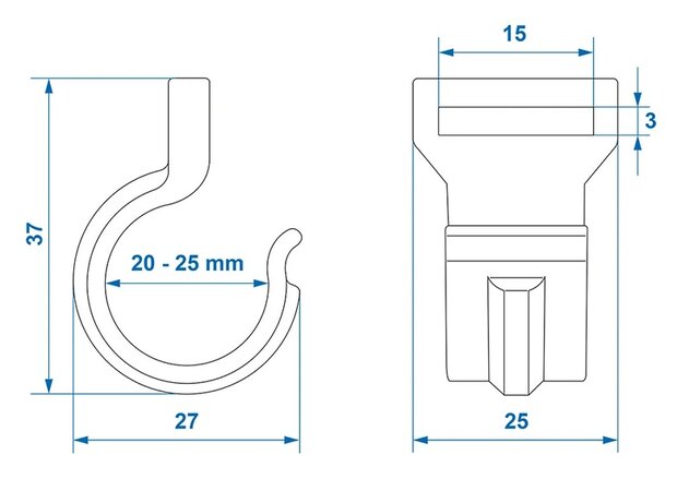 Tent clip for tent pole 20-25mm with slot black x10 stuks