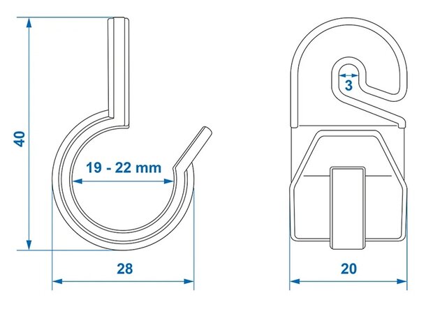 Tent clip for tent pole 19-22mm with hook x10 stuks