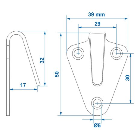 Rope hook metal 40x45mm curved x5 pieces