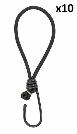 Tent tensioner elastic black with hook x10 pieces