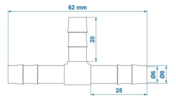 Hose Barb T-Piece 8mm x10 pieces