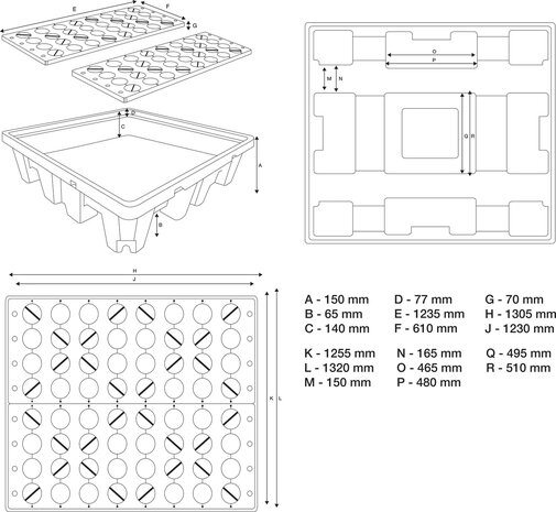 Oil Drip Pan with open mesh flooring for 4 x 200-l drums