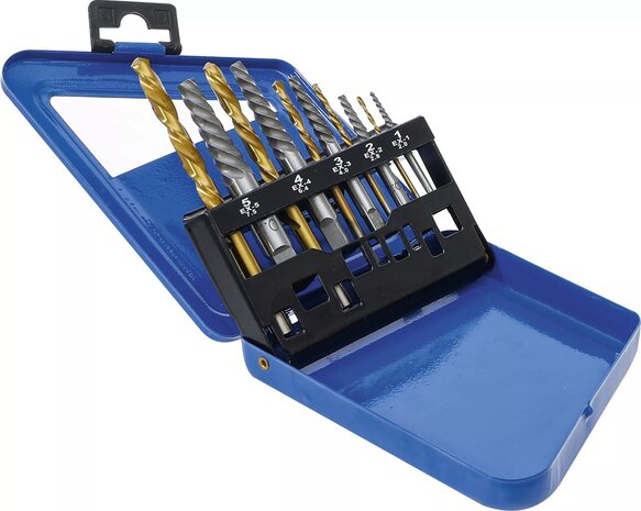 Screw Extractor & Left Cutting Drill Set HSS titanium nitrated 2 - 7.5 mm 10 pcs