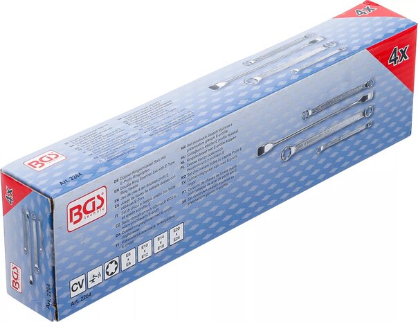 Double Ring Spanner Set with E-Type Ring Heads E6xE8 - E20xE24 4 pcs