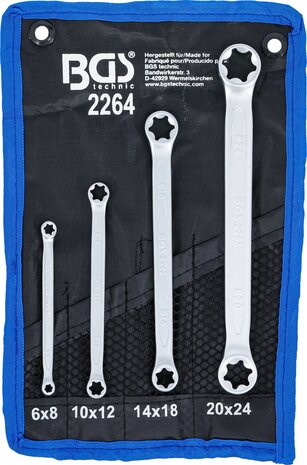 Double Ring Spanner Set with E-Type Ring Heads E6xE8 - E20xE24 4 pcs