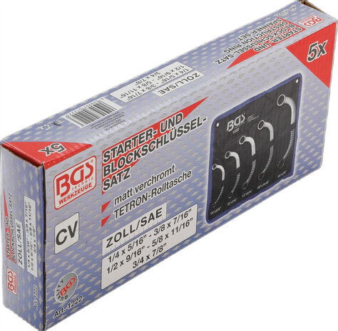 5-piece Obstruction Ring Spanner Set, Inch Sizes 1/4 - 7/8