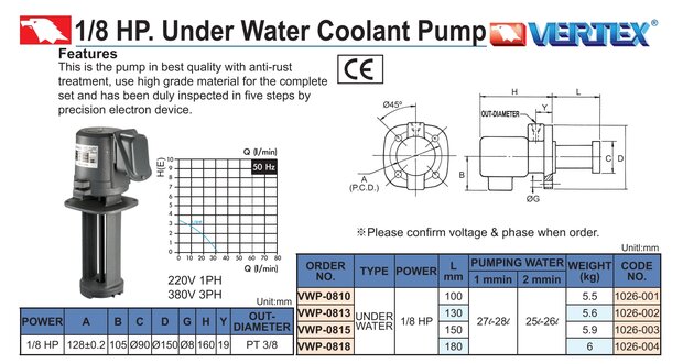Under Water Cooling Pump 100mm 1/8 HP