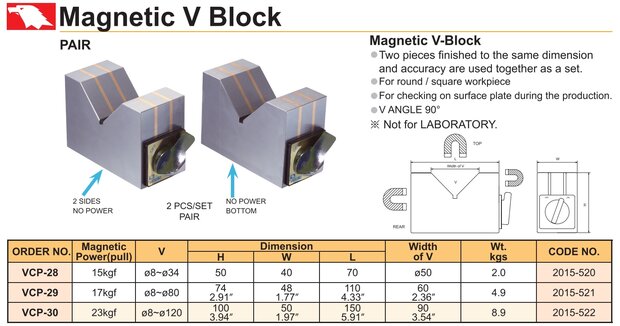 Magnetic V-block 8mm - 120mm
