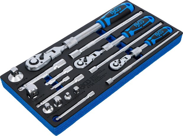Reversible Ratchet Set extendable, bendable 6.3 mm (1/4) - 10 mm (3/8) - 12.5 mm (1/2) 17 pcs