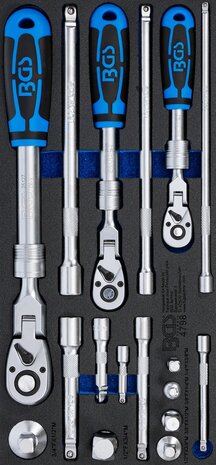 Reversible Ratchet Set extendable, bendable 6.3 mm (1/4) - 10 mm (3/8) - 12.5 mm (1/2) 17 pcs