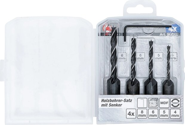 Wood Drill Set with Countersink 4 pcs