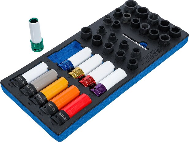 Tool Tray 3/3: Impact Sockets / Impact Protective Sockets and Twist Socket Set (Spiral Profile) (1/2) 33 pcs