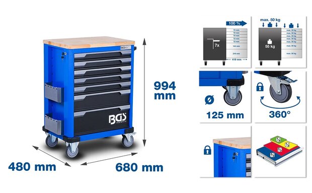 Workshop Trolley 7 Drawers with 263 Tools