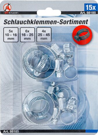 Hose Clamp Assortment diameter 10 - 45 mm 15 pcs