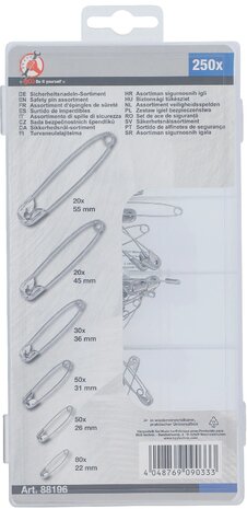Safety Pin Assortment 22 - 55 mm 6 Sizes 250 pcs