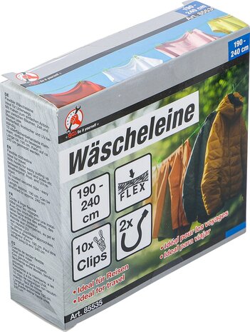 Clothesline flexible 1,9 - 2,4 m with 10 Clips