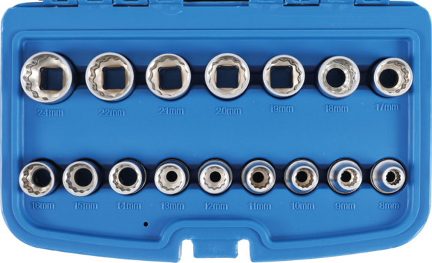 Socket Set, 12-point 12.5 mm (1/2) drive 8 - 24 mm 16 pcs.