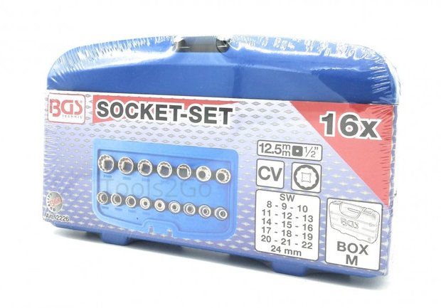 Socket Set, 12-point 12.5 mm (1/2) drive 8 - 24 mm 16 pcs.