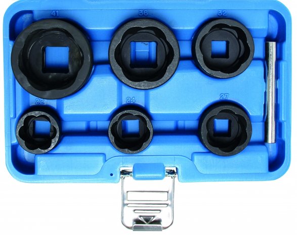 Twist Socket Set (Spiral Profile) / Screw Extractor 12.5 mm (1/2) + 20 mm (3/4) Drive 22 - 41 mm 6 pcs