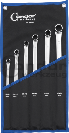 6-piece Flat Ring Spanner Set, extra long, 10x11-22x24 mm