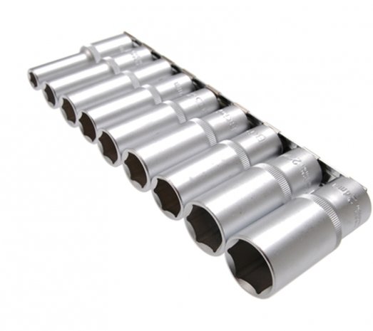 Socket Set, Hexagon, deep 12.5 mm (1/2) drive 10 - 24 mm 9 pcs