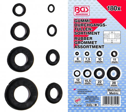 Rubber Grommet Assortment metric 180 pcs