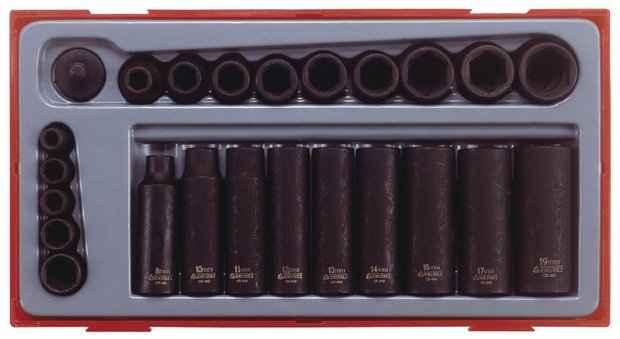 Impact sockets set 1/4 & 3/8 tc-tray 24pcs