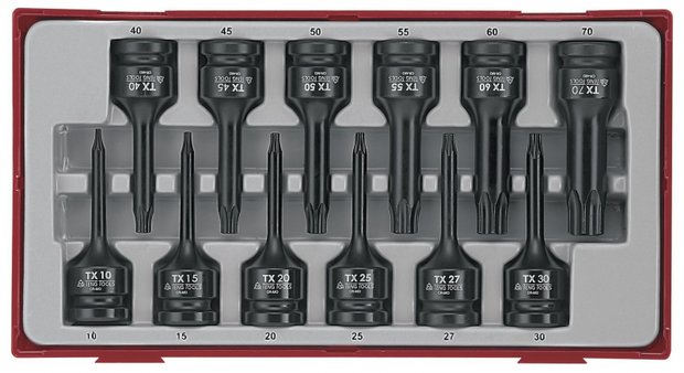 Impact socket set 1/2 tc-tray t10-tx70 12pcs