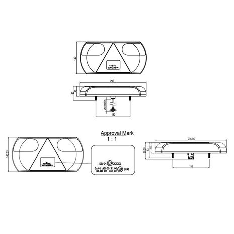Rear light 6 functions 296x142mm 32LED left