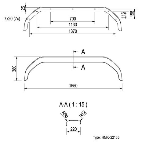 Mudguard plastic tandem axle 13/14 inch (22155)