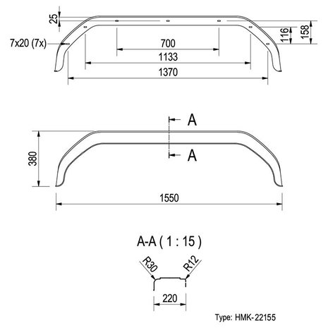 Mudguard plastic double axle 13/14 inch (22155)