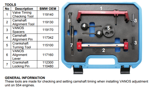 Engine Timing Tool Set for BMW S54 8 pcs