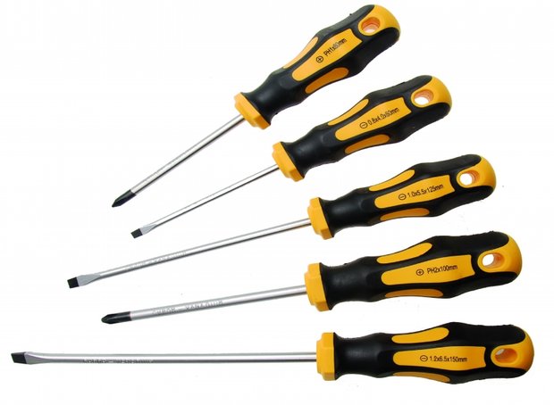 5-piece Workshop Screwdriver Set, with Non-Slip Rubber Coated Handles