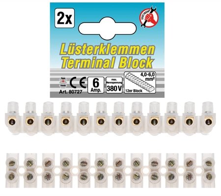 Luster Terminals 4.0 mm² 6 Amp. 2 pcs 12 pcs. block