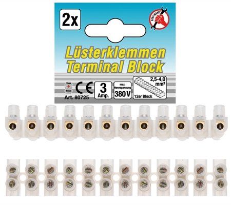 Luster Terminals 2.5 mm² 3 Amp. 2 pcs. 12 pcs block