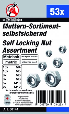 Nut Assortment self-locking Metric M4 - M12 53 pcs